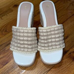 Elegant Cream Woven Women's Wedge Sandals